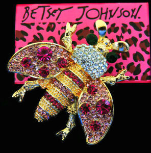 GORGEOUS Buzzy Bumble Honey Bee Rhinestone Magenta Pink Betsey Johnson Brooch cy