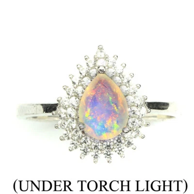 Anello In Argento Sterling 925 Con Opale Pera E Topazio Bianco 8x6mm - Immagine 1 di 4