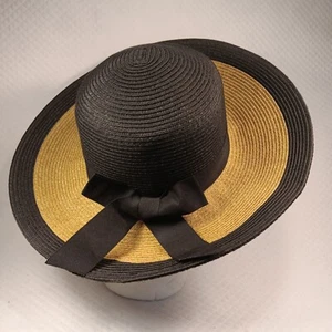 Scala Pronto Womens Raffia Straw 15" Sun Hat With Black Bow Beach Summer  - Picture 1 of 11