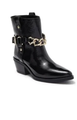 Botín occidental de charol negro LOVE MOSCHINO para mujer talla 8 nuevo en caja $430 Foto 1 de 4