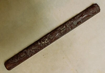 Figura antigua china o coreana firmada Qing tallada piedra rollo peso c. 1910 Foto 1 de 4