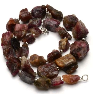 Bicolor Tourmaline Gem Rough Unpolished Big Size Nuggets Necklace 18" 395Cts. - Picture 1 of 7