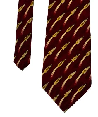 Corbata de seda Fossil para hombre rojo profundo amarillo cohete barcos Peek A Boo hecha en Canadá Foto 1 de 4