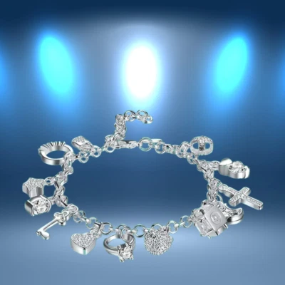 Armband Bettelarmband Silber Charms Anhänger Schmuck Damen Neu Zirkon Anhänger - Bild 1 von 4