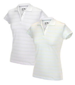 Adidas Womens ClimaCool White Based Striped Golf Polo Polos Shirts