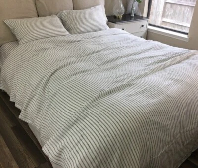 Iron and Whites Striped Linen Duvet Cover, Weaved Striped Linen Duvet Cover, Cus - Image 1 of 4