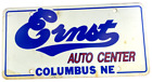 Vintage Ernst Auto Center Columbus NE Przednia płyta wzmacniająca Dekoracja ścienna Kolekcjoner