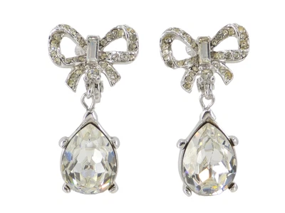 JENNIFER BEHR BERNIE CRYSTAL BOW & TEAR DROP SILVER TONE DROP EARRINGS - Image 1 of 4