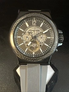 Michael Kors Automatic Dylan Gray Dial Black Silicone Band Watch MK9026 - Picture 1 of 4