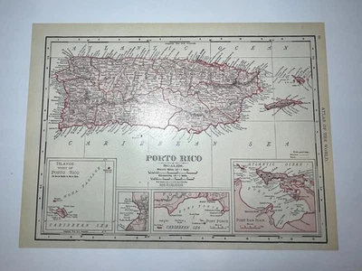 Mapa "Rojo" 1899/1908 de PORTO RICO fm 1911 Nuevo Atlas Censo VER DESCRIPCIÓN Foto 1 de 3