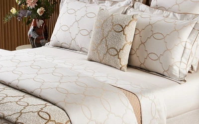 $270 New PR (2) Yves Delorme King Shams Cases Palazzo Jacquard Graphic Beige Tan - Image 1 of 4