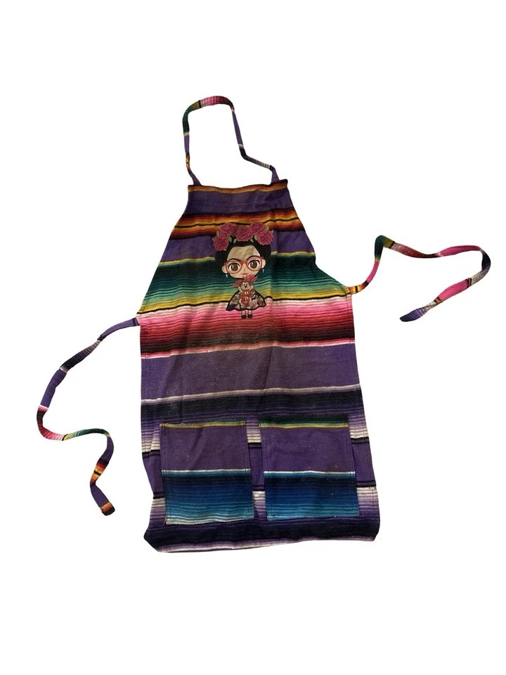 Vintage Frida Kahlo Apron Rainbow Colors Mexican Cooking Apron with Pockets - Image 1 of 4