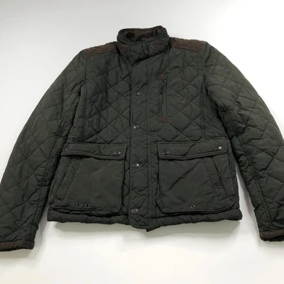 Zara Medium Mens Full Zip Button Quilted Mock Neck Jacket Dark Green SD - Image 1 of 4
