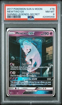 2017 POKEMON SUN & MOON SHINING LEGENDS SECRET #78 MEWTWO GX PSA 8 - Image 1 of 2