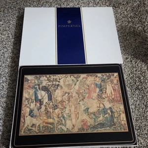 6 Pimpernel Deluxe Finish Korkunterlage Tischsets 12” x 9” Mittelalter Wandteppich NEU - Bild 1 von 8