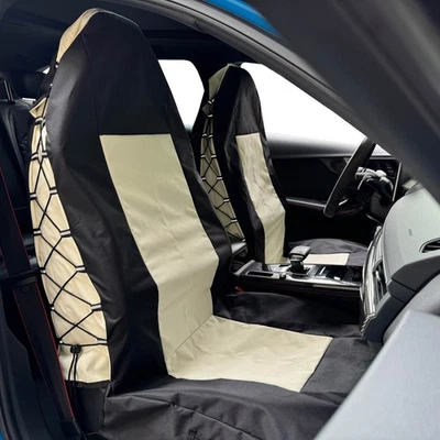 Fundas de asiento delanteras de lona para auto camioneta SUV - beige negro para Toyota Tacoma Foto 1 de 4