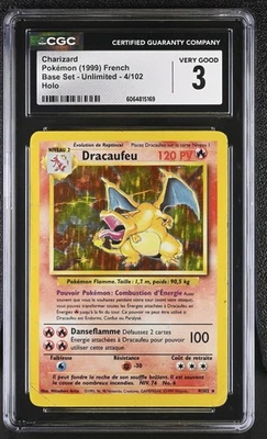 CGC 3 French Charizard 1999 Base Set 4/102 Holo Pokemon Card - Image 1 of 2