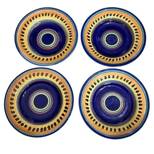 Handpainted Pier 1 Italian Swirl Earthenware Pasta Bowls 9.5" Set of 4 FLAWS - Picture 1 of 11