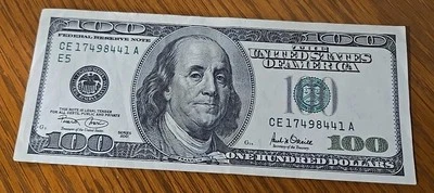 2001 $100 One Hundred Dollar Bill, Federal Reserve Note, Serial # CE17498441A - Image 1 of 2