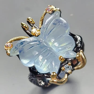 Anillo Aguamarina Natural Hecho a Mano 12ct+ Plata de Ley 925 Talla 8/R433378 Foto 1 de 4