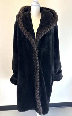 Gallery 女式外套女式小号黑色棕色连帽人造毛皮缎面衬里暴徒妻子 — 第 1/4 张图片