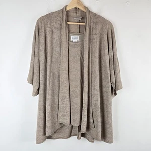 Chico's Travelers Cardigan Shell Set 2 Pezzi Taglia 2 Large Taupe Slinky Metallizzato - Foto 1 di 16