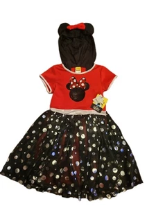 New Disney Minnie Mouse Flip Sequin Cosplay Tutu Dress With Hood - Picture 1 of 3