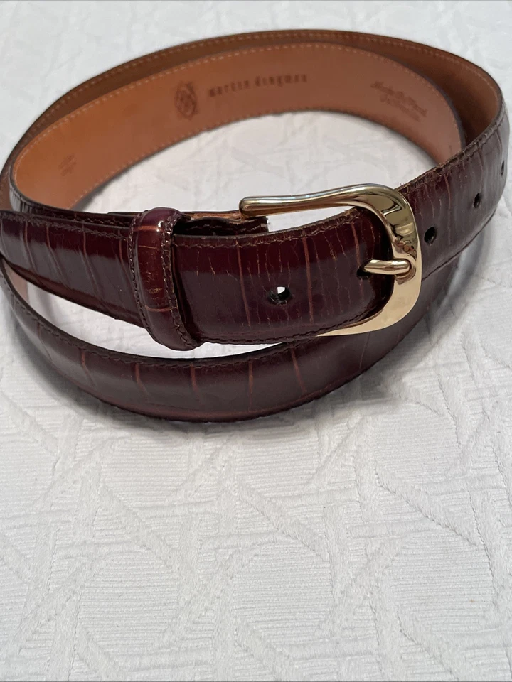 Cinturón de cuero de becerro grano cocodrilo Martin Dingman para hombre talla 38 marrón hecho a mano EE. UU. Foto 1 de 4