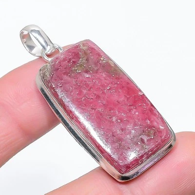 Colgante de piedras preciosas de rodonita antiguo regalo de compromiso joyería hecha a mano 2,2" FP 2128 Foto 1 de 4