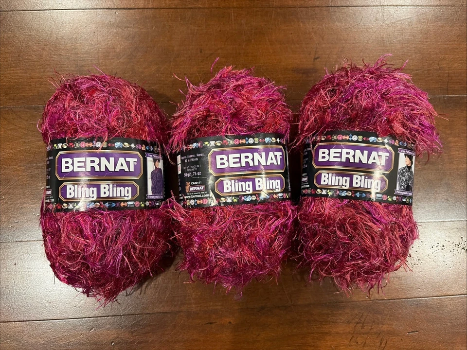 3 Skeins Bernat Bling Bling Cabaret Crimson 65405 Bulky Yarn 50 Grams 90 Yards