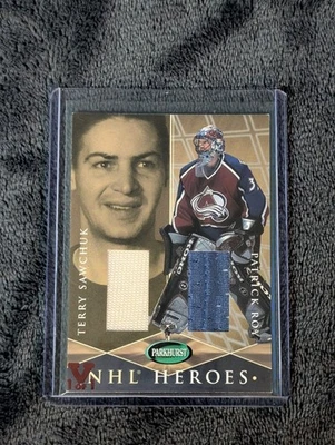 2001-02 Parkhurst NHL Heroes Dual Jersey 1/1 - Patrick Roy Terry Sawchuk  - Image 1 of 2