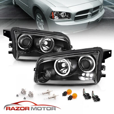 2006-2010 For Dodge Charger Black Projector Headlights Pair/Hi-power LED Halo - Image 1 of 4