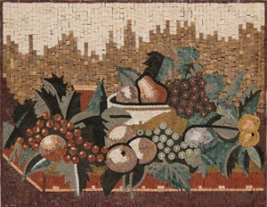 Rich Fruits Pear Grapes Orange Autumn Village Beverage Marble Mosaic - Picture 1 of 1