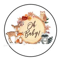 30 Woodland Animals Baby Shower Bubble Labels Stickers Birthday Party Forest