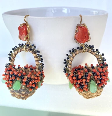 Semiprecious Statement Earrings UNIQUE GIFT Handmade Italian AS NEW Christmas - Image 1 of 4