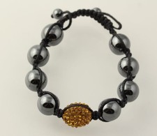 New Beaded Hematite Rhinestone Bracelet - Adjustable Strand Good Fortune Oval