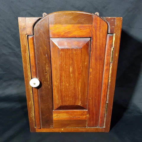Antique Handmade Wooden Cupboard Cabinet w/ Paneled Door 18 5/8" x 13" x 7 3/4" Cover
