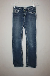 LA Idol Sz 14 (26x29) Med Wash Distressed Straight Jeans Bling Flap Pockets - Picture 1 of 7