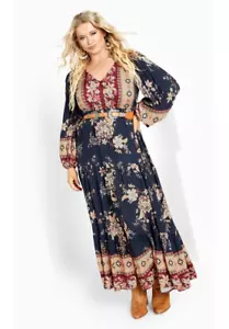 Avenue Women Plus Size 22/24 3X Boho Festival Ellery Long Sleeve Maxi Dress - Picture 1 of 7