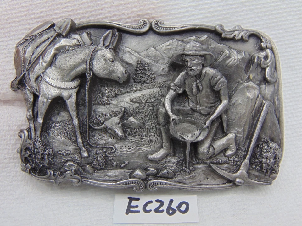 SISKIYOU B-10 ARROYO GRANDE STRIKING IT RICH GOLD PANNING HEBILLA DE CINTURÓN 3D VINTAGE Foto 1 de 4