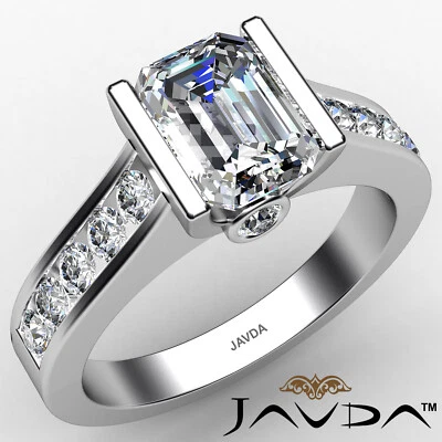 Channel Setting Accent Bezel Emerald Diamond Women's Engagement Ring 1.4 ctw. - Image 1 of 4