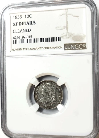 Rare 1835 Capped Bust Silver Dime 10c NGC XF Details Early American Coin Awesome Cover