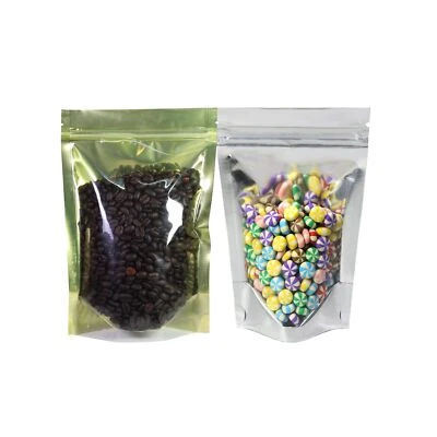 100 Colored Mylar Food Candy Zip Seal Lock Stand Up Pouch Bags with Clear Window - Image 1 of 4