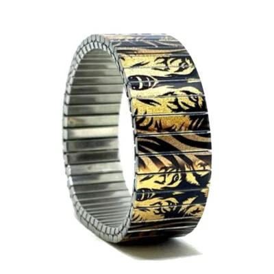 urband LONDON Edelstahlzugarmband TATTOO WOLVES WILD TRIBE Schwarz Gold Metallic - Bild 1 von 4