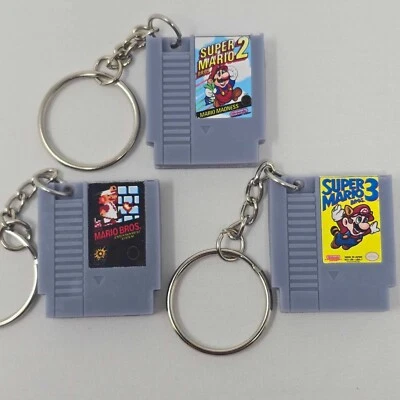 Mini NES Cartridge Keychains Miniature SMB1 SMB2 SMB3 Super Mario Keys Trinket - Image 1 of 4