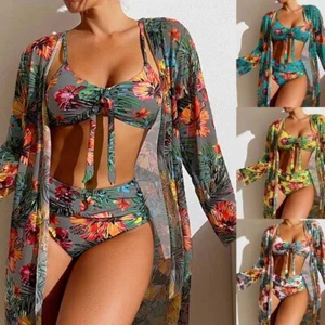 Traje de baño de malla de 3 piezas para mujer con traje de baño de cintura alta - Imagen 1 de 16