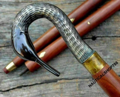 Bastón bastón antiguo de diseño náutico negro con incrustación de latón 36" Foto 1 de 4