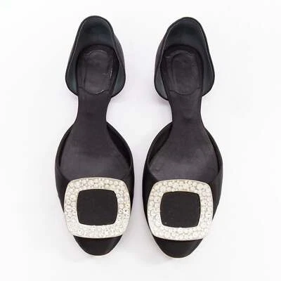 Roger Vivier Chips Strass Negro Satinado Cristal Hebilla Dorsay Pisos EU35 Foto 1 de 4