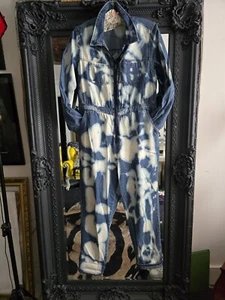 Punk New Wave bleach denim upcycled fashion overall Stomper Work Playsuit - Picture 1 of 3