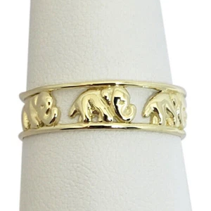 Solid 14K Yellow Gold Elephant Ring 6mm  Size 3 - 12, Lucky - Picture 1 of 9